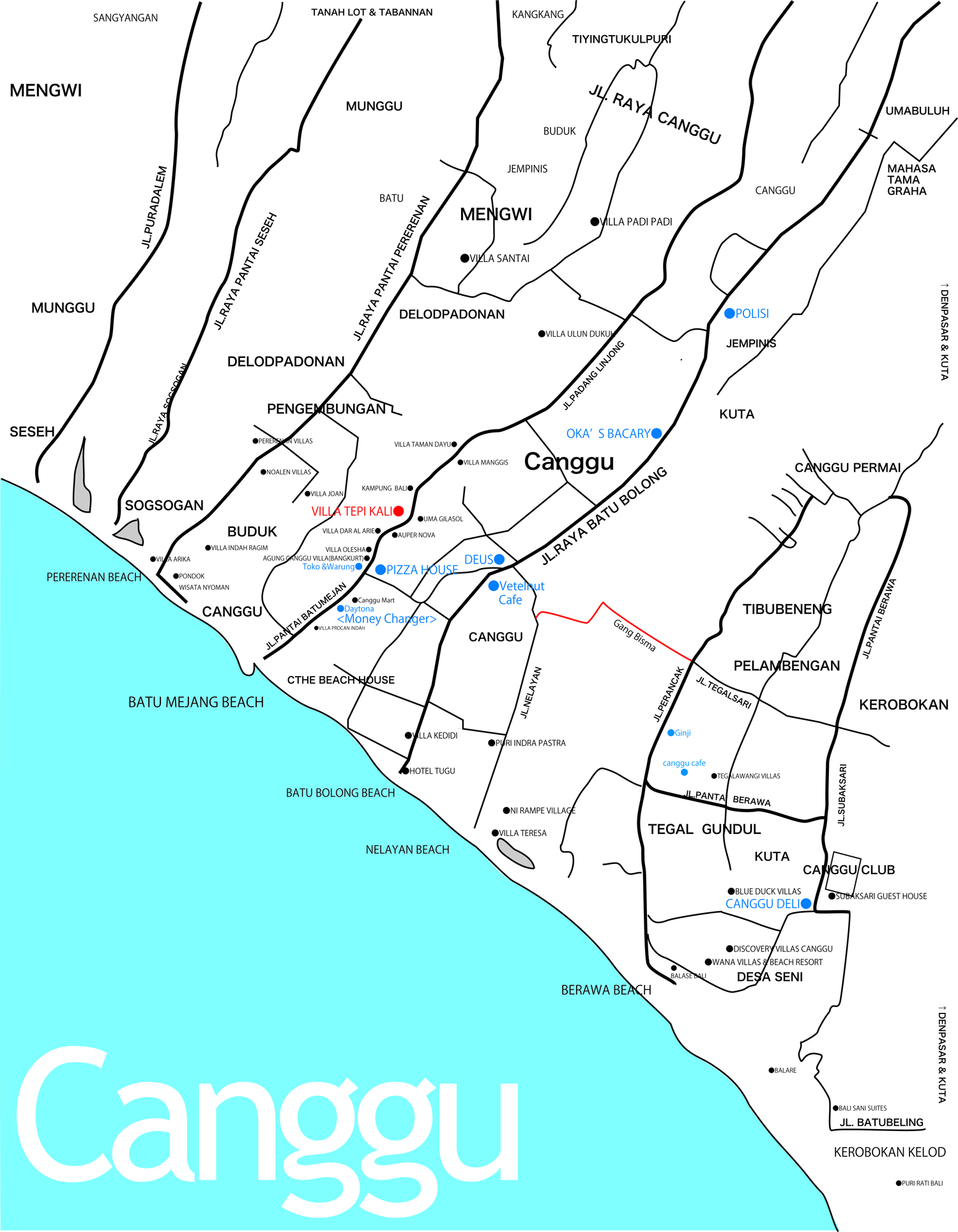 CANGGU AREA MAP / Villa Tepi Kali